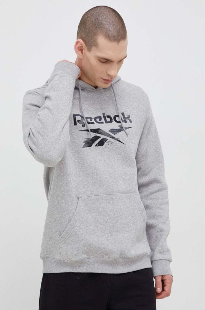 Кофта Reebok чоловіча колір сірий з капюшоном візерунок фото 3