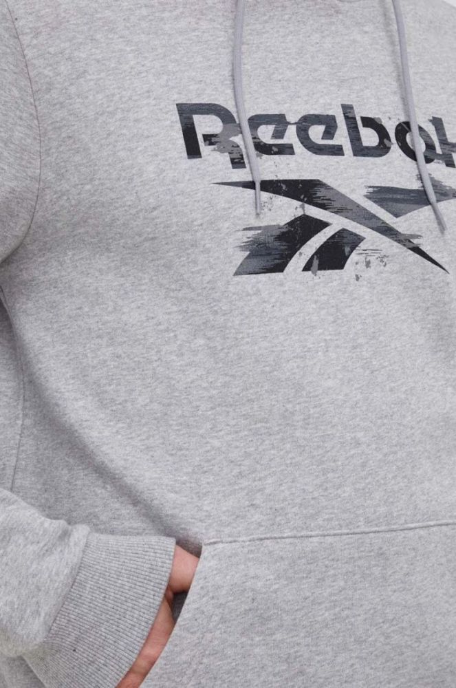 Кофта Reebok чоловіча колір сірий з капюшоном візерунок фото 5