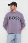 Бавовняна кофта BOSS BOSS ORANGE чоловіча колір фіолетовий з принтом Бавовняна кофта BOSS BOSS ORANGE чоловіча колір фіолетовий з принтом