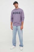 Бавовняна кофта BOSS BOSS ORANGE чоловіча колір фіолетовий з принтом