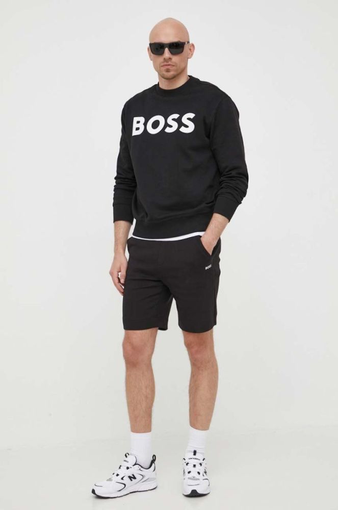Бавовняна кофта BOSS BOSS ORANGE чоловіча колір чорний з принтом фото 2