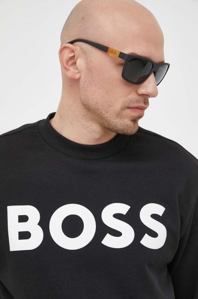 Бавовняна кофта BOSS BOSS ORANGE чоловіча колір чорний з принтом фото 4