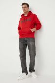 Бавовняна кофта BOSS BOSS ORANGE чоловіча колір червоний з капюшоном з принтом