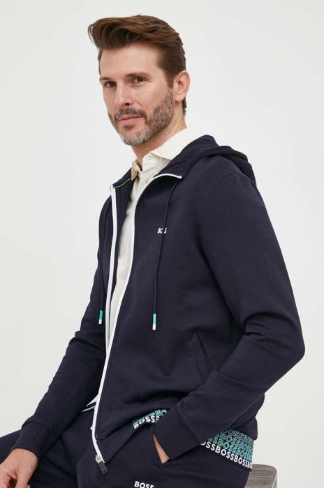 Кофта BOSS BOSS GREEN чоловіча колір синій з капюшоном з аплікацією