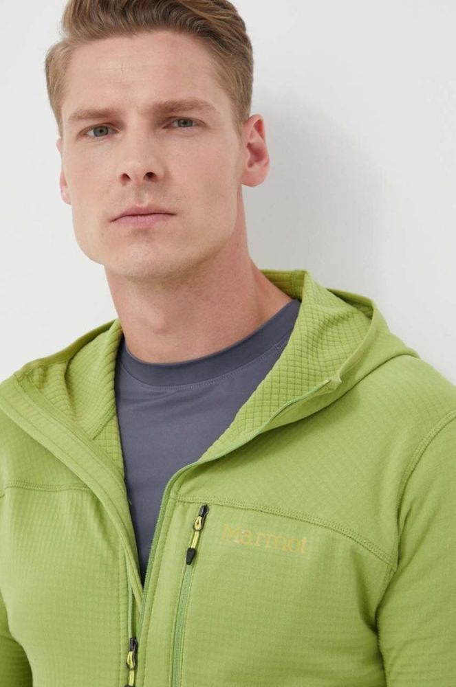 Спортивна кофта Marmot Preon колір зелений з капюшоном однотонна фото 4