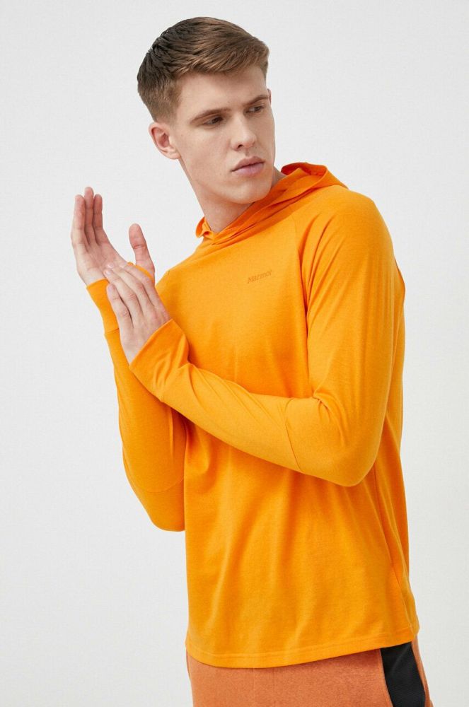 Спортивна кофта Marmot Crossover колір помаранчевий з капюшоном однотонна