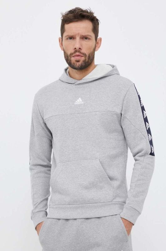 Бавовняна кофта adidas чоловіча колір сірий з капюшоном з принтом (3233285)