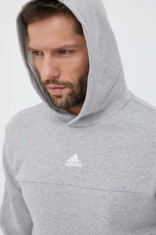 Бавовняна кофта adidas чоловіча колір сірий з капюшоном з принтом (3233285) фото 2