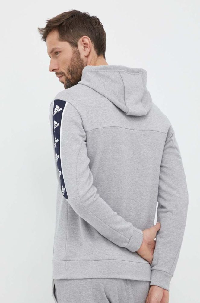 Бавовняна кофта adidas чоловіча колір сірий з капюшоном з принтом (3233285) фото 3
