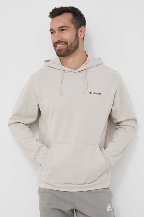 Бавовняна кофта Columbia чоловіча колір бежевий з капюшоном з принтом 2037471-278