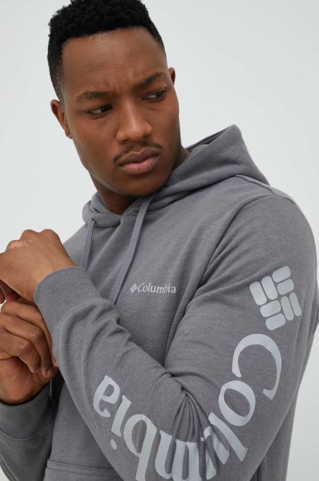 Кофта Columbia чоловіча колір сірий з капюшоном однотонна
