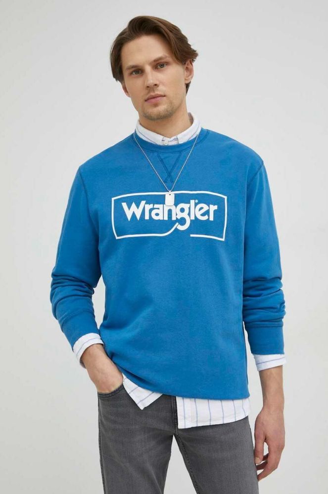 Бавовняна кофта Wrangler чоловіча  з принтом колір блакитний