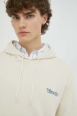 Бавовняна кофта Wrangler чоловіча колір бежевий з капюшоном однотонна