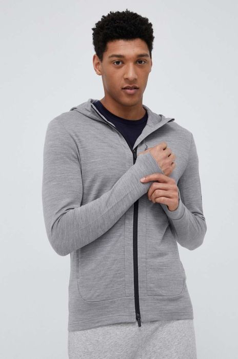 Спортивна кофта Icebreaker Quantum III колір сірий з капюшоном меланж