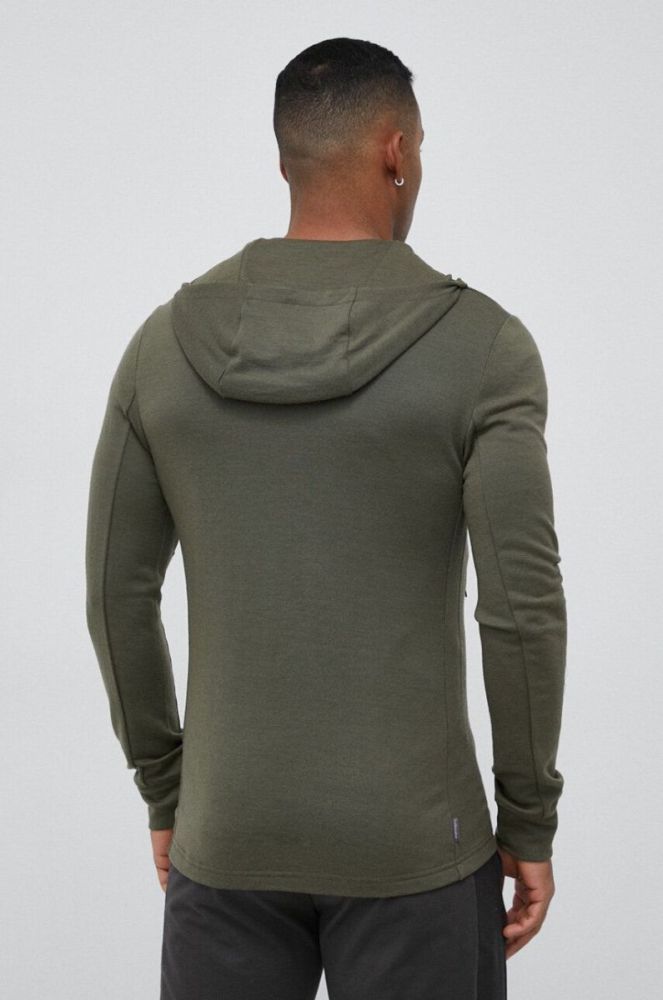 Спортивна кофта Icebreaker Merino Quantum III колір зелений з капюшоном однотонна фото 3