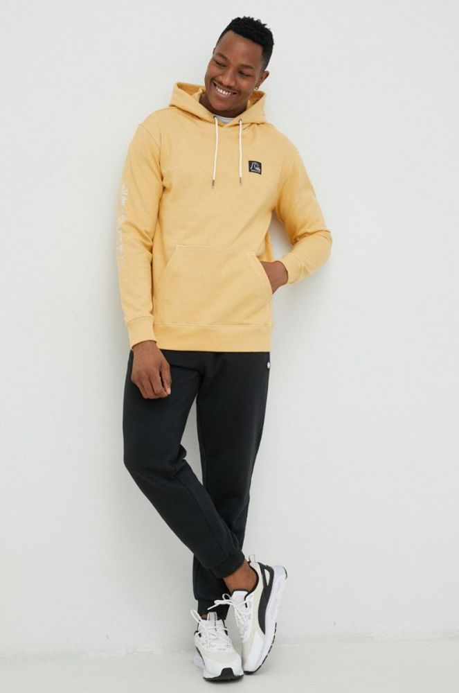 Бавовняна кофта Quiksilver чоловіча колір жовтий з капюшоном візерунок фото 2