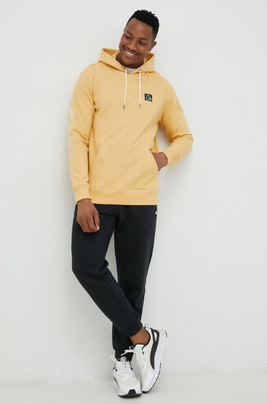Бавовняна кофта Quiksilver чоловіча колір жовтий з капюшоном візерунок фото 2