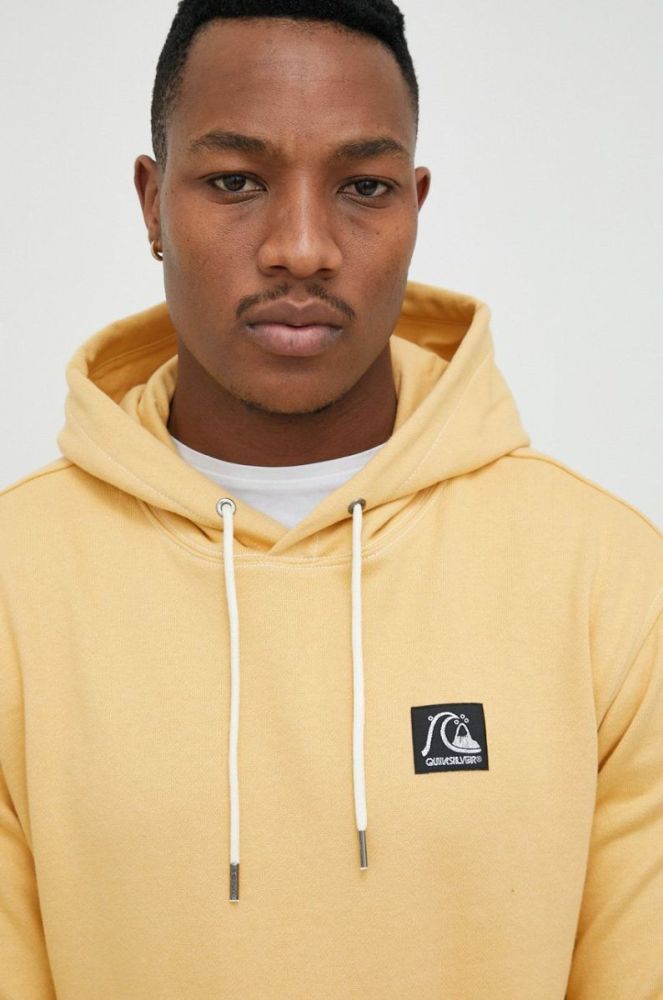 Бавовняна кофта Quiksilver чоловіча колір жовтий з капюшоном візерунок фото 4