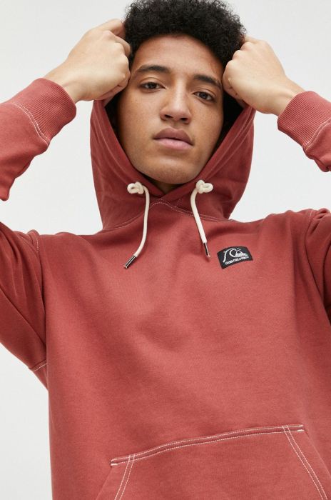 Бавовняна кофта Quiksilver чоловіча колір червоний з капюшоном візерунок