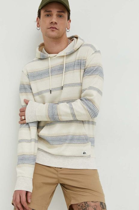 Кофта Quiksilver чоловіча колір бежевий з капюшоном візерунок