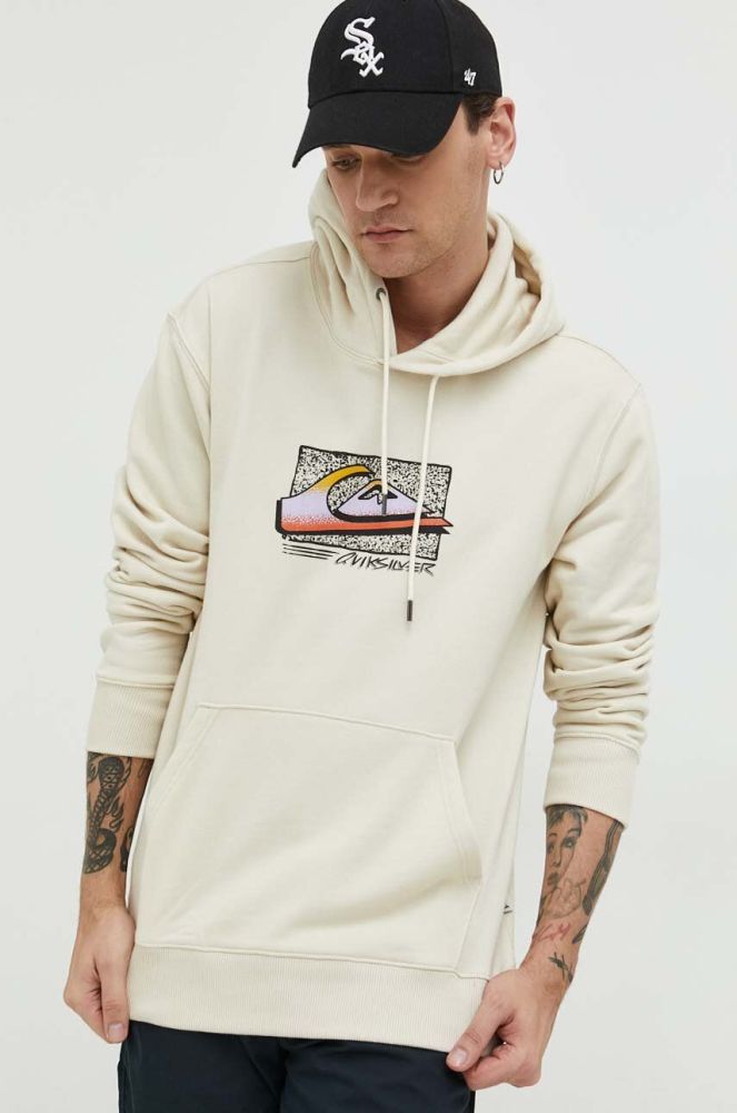 Кофта Quiksilver чоловіча колір бежевий з капюшоном з принтом (3098723)