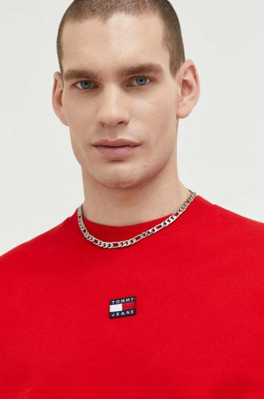 Бавовняна кофта Tommy Jeans чоловіча колір червоний з аплікацією (2995636)