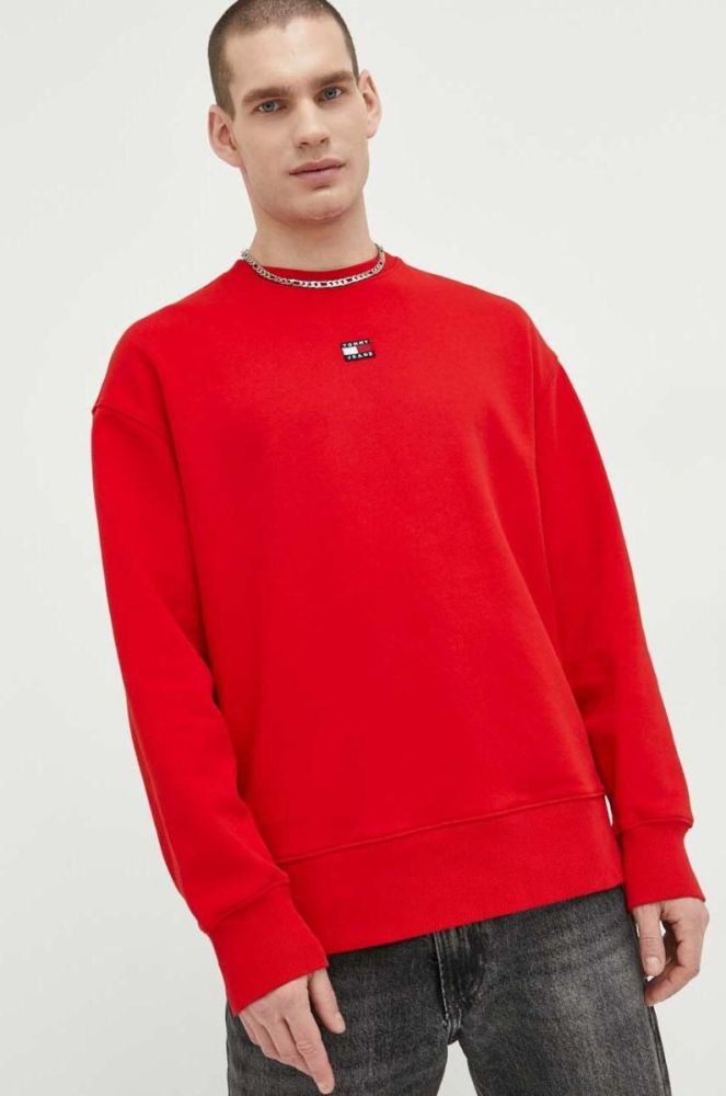 Бавовняна кофта Tommy Jeans чоловіча колір червоний з аплікацією (2995636) фото 4