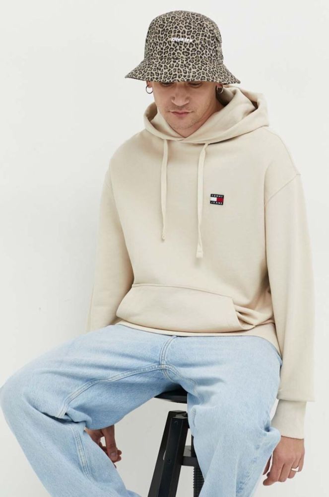 Бавовняна кофта Tommy Jeans чоловіча колір бежевий з капюшоном з аплікацією (2999898) фото 2