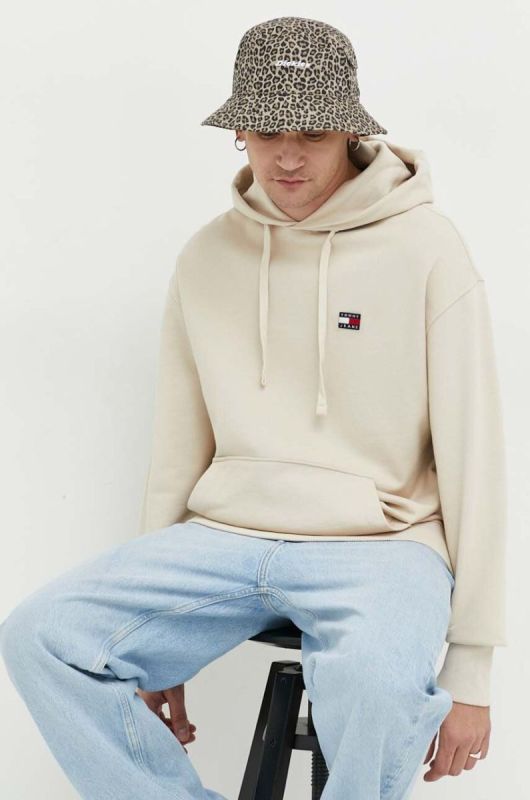 Бавовняна кофта Tommy Jeans чоловіча колір бежевий з капюшоном з аплікацією (2999898) фото 2