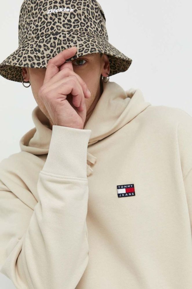 Бавовняна кофта Tommy Jeans чоловіча колір бежевий з капюшоном з аплікацією (2999898) фото 4