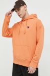 Бавовняна кофта Tommy Jeans чоловіча колір помаранчевий з капюшоном з аплікацією Бавовняна кофта Tommy Jeans чоловіча колір помаранчевий з капюшоном з аплікацією