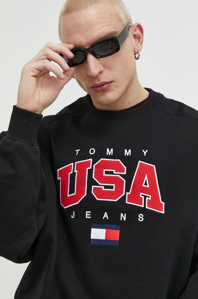 Кофта Tommy Jeans чоловіча колір чорний з аплікацією (3073445)