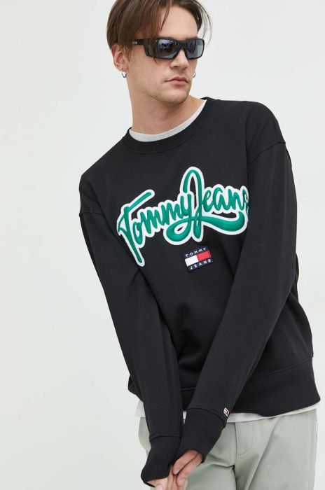 Бавовняна кофта Tommy Jeans чоловіча колір чорний з аплікацією (3013207)