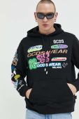 Бавовняна кофта GCDS чоловіча колір чорний з капюшоном візерунок