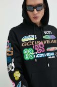 Бавовняна кофта GCDS чоловіча колір чорний з капюшоном візерунок