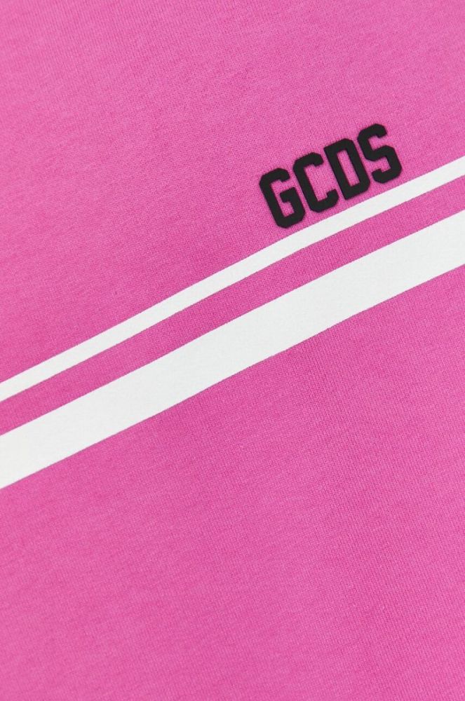 Бавовняна кофта GCDS чоловіча колір рожевий з капюшоном з принтом фото 5