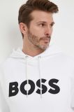 Бавовняна кофта BOSS чоловіча колір білий з капюшоном з аплікацією