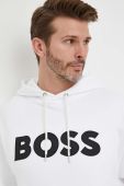 Бавовняна кофта BOSS чоловіча колір білий з капюшоном з аплікацією фото 4