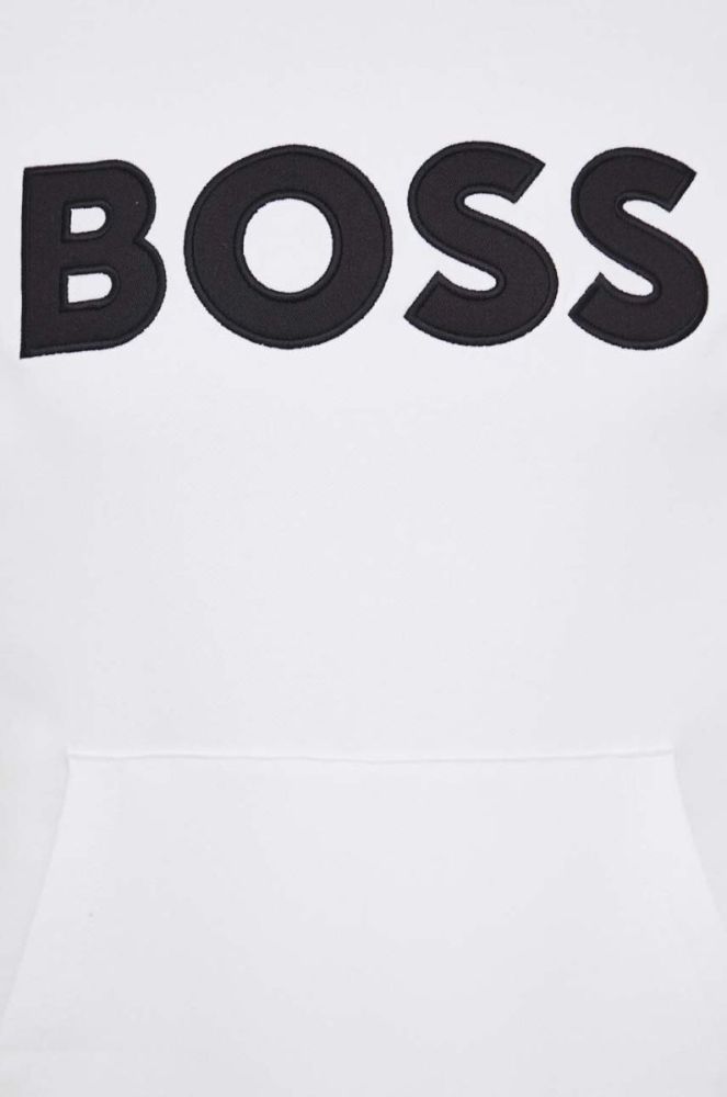 Бавовняна кофта BOSS чоловіча колір білий з капюшоном з аплікацією фото 5