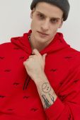 Бавовняна кофта HUGO чоловіча колір червоний з капюшоном візерунок