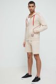 Бавовняна кофта лаунж HUGO колір бежевий з капюшоном однотонна