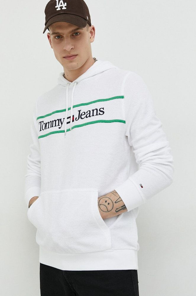 Кофта Tommy Jeans чоловіча колір білий з капюшоном з аплікацією (3127743)