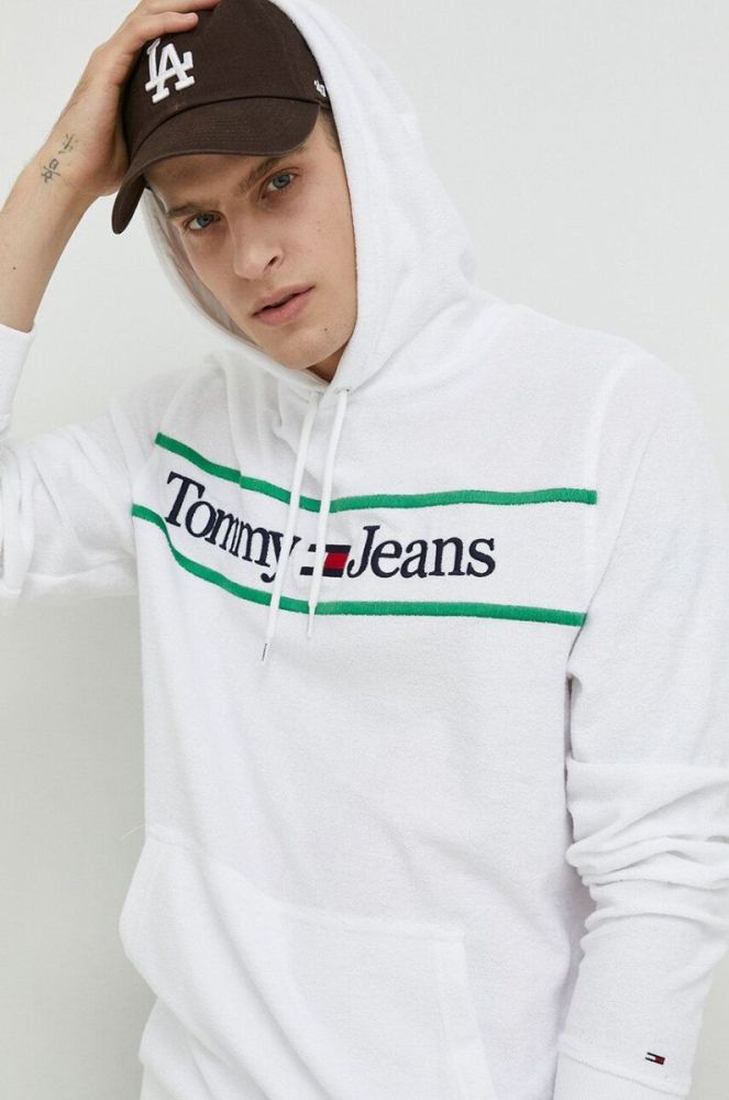 Кофта Tommy Jeans чоловіча колір білий з капюшоном з аплікацією (3127743) фото 4