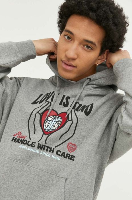 Кофта Vans чоловіча колір сірий з капюшоном візерунок