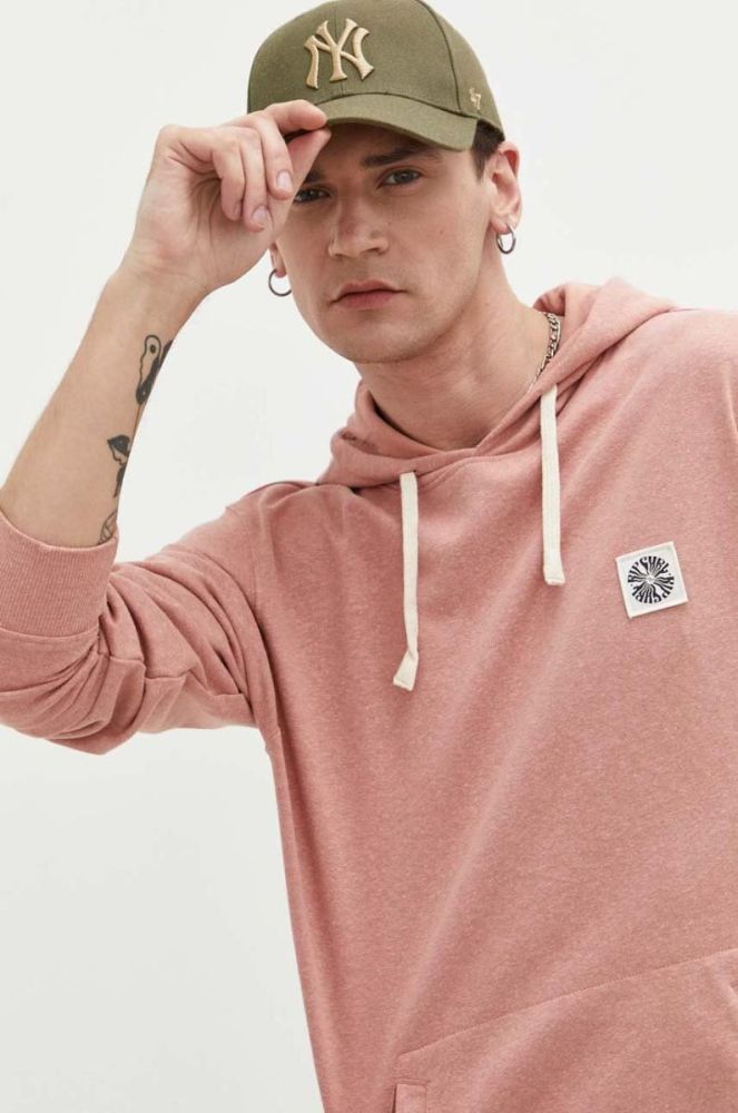 Кофта Rip Curl чоловіча колір рожевий з капюшоном однотонна фото 4