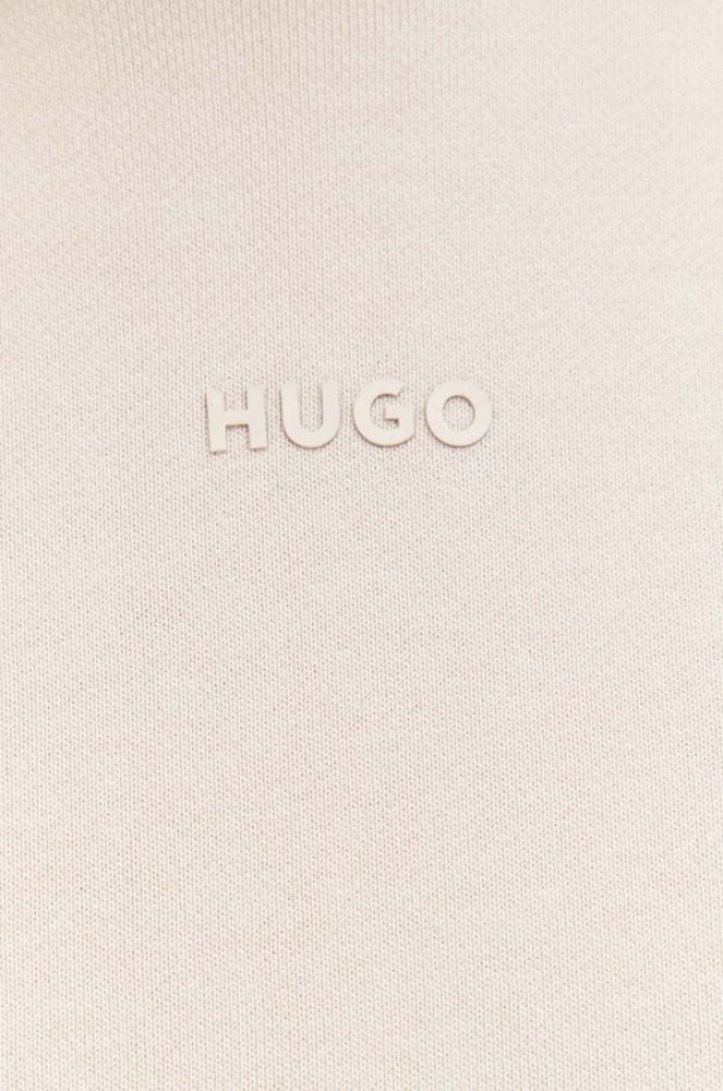 Бавовняна кофта HUGO чоловіча колір бежевий з капюшоном однотонна (3480619) фото 5