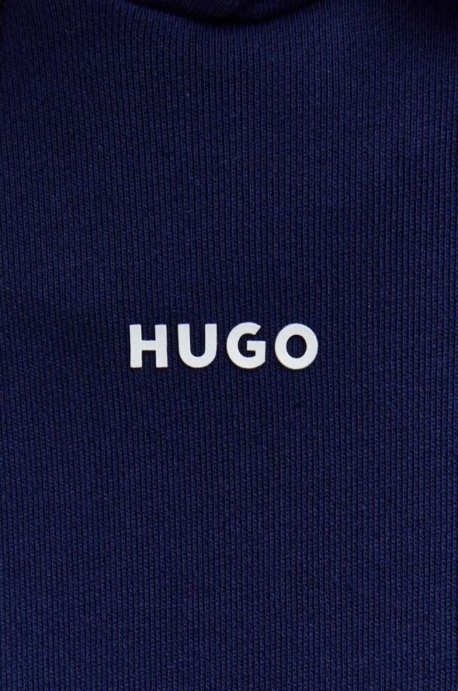 Бавовняна кофта HUGO чоловіча колір синій з капюшоном однотонна (3581892) фото 5
