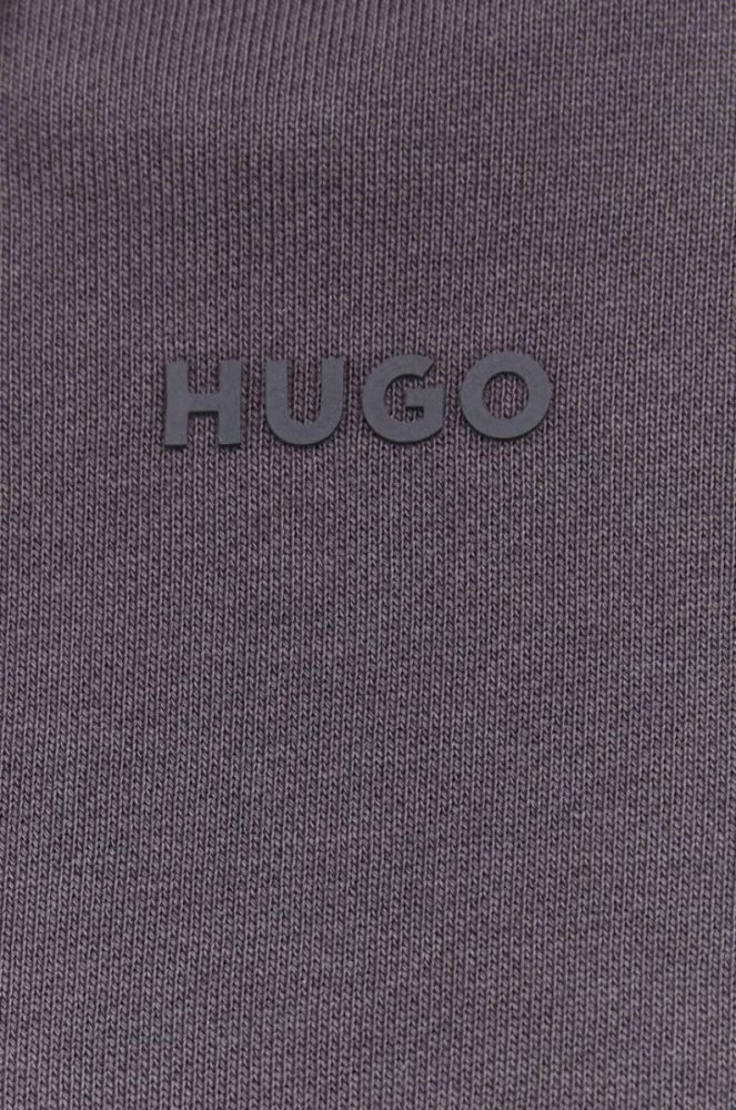 Бавовняна кофта HUGO чоловіча колір сірий з капюшоном однотонна фото 5