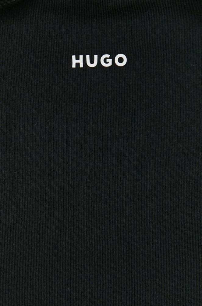 Бавовняна кофта HUGO чоловіча колір чорний з капюшоном однотонна (3127748) фото 5