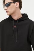 Бавовняна кофта HUGO чоловіча колір чорний з капюшоном однотонна (3218439)